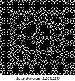Black and white abstract geometric seamless pattern with wavy shapes, and curved lines.  monochrome texture.. striped background. Repeat design for decor, cover, print.