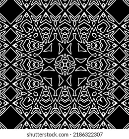 Schwarz-Weiß abstraktes geometrisches, nahtloses Muster mit gewölbten Formen und abgerundeten Linien.  monochrome Textur.. gestreifter Hintergrund. Wiederholen Sie Design für Dekor, Abdeckung, Druck.