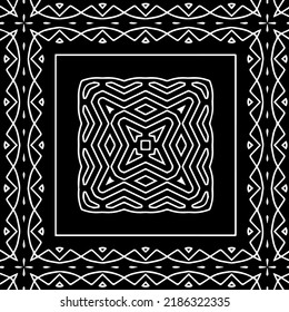 Patrón geométrico uniforme abstracto en blanco y negro con formas onduladas y líneas curvadas.  textura monocroma. fondo rayado. Repetir el diseño para la decoración, portada, impresión.