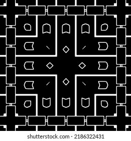 Black and white abstract geometric seamless pattern with wavy shapes, and curved lines.  monochrome frame. striped background. Repeat design for decor, cover, print.