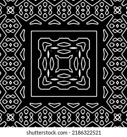 Patrón geométrico uniforme abstracto en blanco y negro con formas onduladas y líneas curvadas.  textura monocroma. fondo rayado. Repetir el diseño para la decoración, portada, impresión.