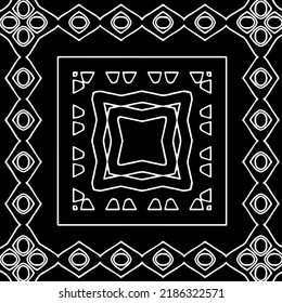 Black and white abstract geometric seamless pattern with wavy shapes, and curved lines.  monochrome frame. striped background. Repeat design for decor, cover, print.