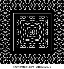 Black and white abstract geometric seamless pattern with wavy shapes, and curved lines.  monochrome frame. striped background. Repeat design for decor, cover, print.