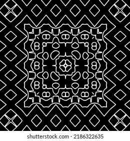 Patrón geométrico uniforme abstracto en blanco y negro con formas onduladas y líneas curvadas.  textura monocroma. fondo rayado. Repetir el diseño para la decoración, portada, impresión.