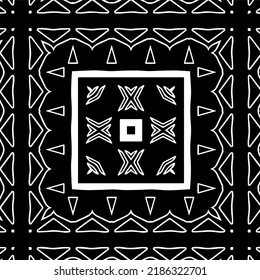 Black and white abstract geometric seamless pattern with wavy shapes, and curved lines.  monochrome frame. striped background. Repeat design for decor, cover, print.