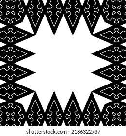 Black and white abstract geometric seamless pattern with wavy shapes, and curved lines.  monochrome frame. striped background. Repeat design for decor, cover, print.