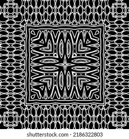 Schwarz-Weiß abstraktes geometrisches, nahtloses Muster mit gewölbten Formen und abgerundeten Linien.  monochrome Textur.. gestreifter Hintergrund. Wiederholen Sie Design für Dekor, Abdeckung, Druck.