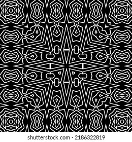 Black and white abstract geometric seamless pattern with wavy shapes, and curved lines.  monochrome texture.. striped background. Repeat design for decor, cover, print.