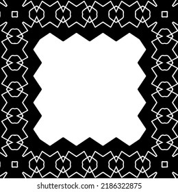 Black and white abstract geometric seamless pattern with wavy shapes, and curved lines.  monochrome frame. striped background. Repeat design for decor, cover, print.