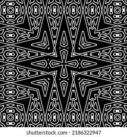 Black and white abstract geometric seamless pattern with wavy shapes, and curved lines.  monochrome texture.. striped background. Repeat design for decor, cover, print.