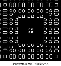 Patrón geométrico uniforme abstracto en blanco y negro con formas onduladas y líneas curvadas.  textura monocroma. fondo rayado. Repetir el diseño para la decoración, portada, impresión.