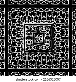 Black and white abstract geometric seamless pattern with wavy shapes, and curved lines.  monochrome texture.. striped background. Repeat design for decor, cover, print.