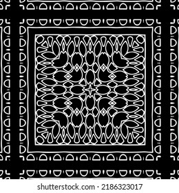 Black and white abstract geometric seamless pattern with wavy shapes, and curved lines.  monochrome texture.. striped background. Repeat design for decor, cover, print.