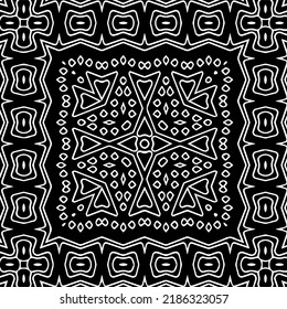 Black and white abstract geometric seamless pattern with wavy shapes, and curved lines.  monochrome texture.. striped background. Repeat design for decor, cover, print.