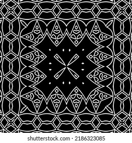 Patrón geométrico uniforme abstracto en blanco y negro con formas onduladas y líneas curvadas.  textura monocroma. fondo rayado. Repetir el diseño para la decoración, portada, impresión.