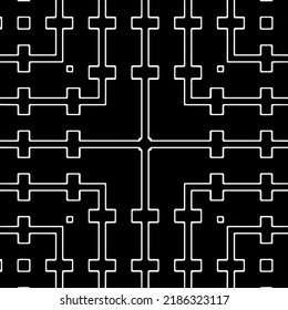 Black and white abstract geometric seamless pattern with wavy shapes, and curved lines.  monochrome texture.. striped background. Repeat design for decor, cover, print.