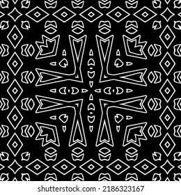 Patrón geométrico uniforme abstracto en blanco y negro con formas onduladas y líneas curvadas.  textura monocroma. fondo rayado. Repetir el diseño para la decoración, portada, impresión.