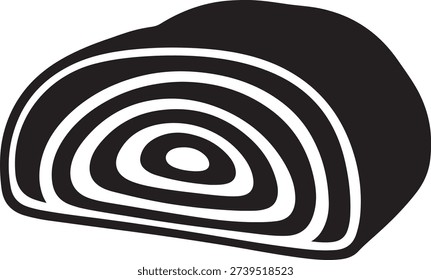 A black and white abstract geometric shape isolated on white background with concentric circles resembling a cut log or tree trunk crosssection