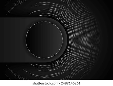 Black white abstract geometric tech background with dotted lines circles. Vector minimal futuristic design