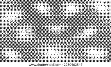 Black and White abstract glitchy 8 bit video game backdrop. Squared pixel texture. Vector comic bitmap screen tone overlay background. Retro gradient pixelated effect