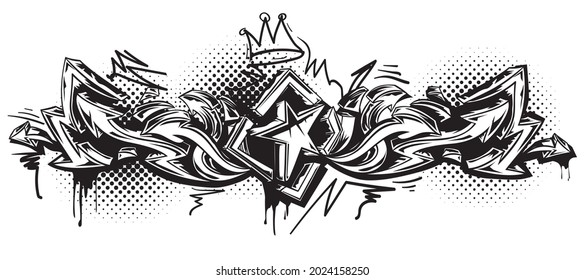 Black and white abstract graffiti arrows and star