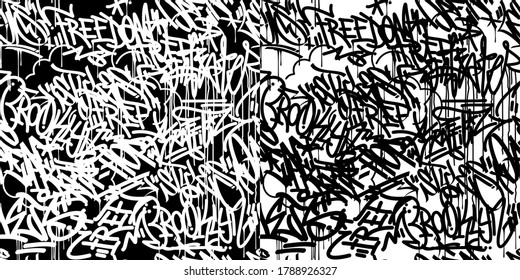 Black And White Abstract Graffiti Style Pattern Vector illustration Background Art