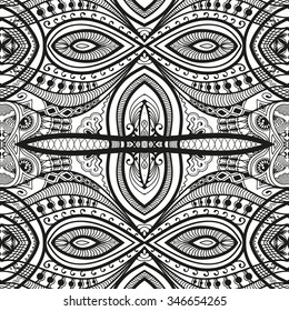 Black and white abstract graphic background, geometric seamless pattern. Hand drawn repeating sketchy texture.