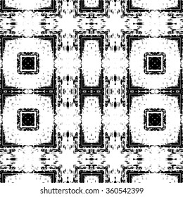 Black and white abstract graphic background, seamless pattern, repeating grunge texture, vector illustration.