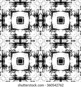 Black and white abstract graphic background, seamless pattern, repeating grunge texture, vector illustration.