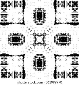 Black and white abstract graphic background, seamless pattern, repeating grunge texture, vector illustration.