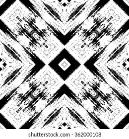 Black and white abstract graphic background, seamless pattern, repeating grunge texture, vector illustration.