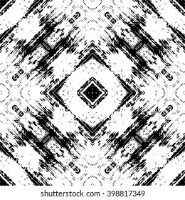 Black and white abstract graphic background, seamless pattern, repeating grunge texture, vector illustration.