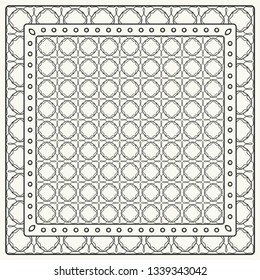 Black and white abstract graphic pattern. Geometric ornament with frame, border. Line art, lace, embroidery background. Bandanna, shawl, scarf, tablecloth design for textile fabric print