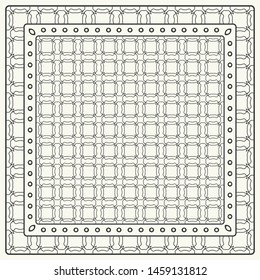Black and white abstract graphic pattern. Geometric ornament with frame, border. Line art, lace, embroidery background. Bandanna, shawl, scarf, tablecloth design for textile fabric print