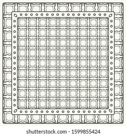 Black and white abstract graphic pattern. Geometric ornament with frame, border. Line art, lace, embroidery background. Bandanna, shawl, scarf, tablecloth design for textile fabric print