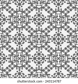 Black and white abstract graphic pattern, floral and geometric ornament, seamless texture, vector illustration