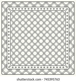 Black and white abstract graphic pattern. Geometric ornament with frame, border. Line art, lace, embroidery background. Bandanna, shawl, scarf, tablecloth design for textile fabric print