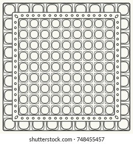 Black and white abstract graphic pattern. Geometric ornament with frame, border. Line art, lace, embroidery background. Bandanna, shawl, scarf, tablecloth design for textile fabric print