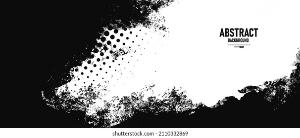 Black and white abstract grunge background with halftone style.