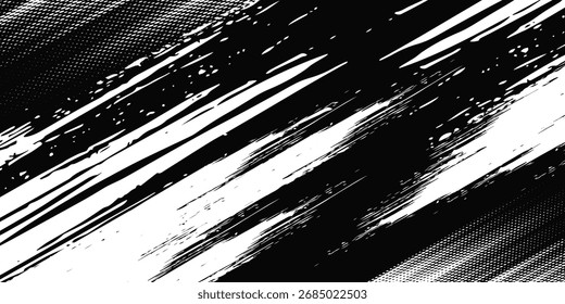 Patrón de fondo de semitono de lunares de rejilla de grunge abstracto en blanco y negro. Vector moderno