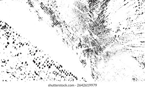 Black and white abstract grunge texture featuring speckled and streaked patterns creating a high contrast monochrome effect The image displays a distressed design