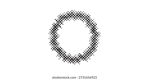 Un patrón de círculo de semitono abstracto en blanco y negro, creando un efecto visual moderno y con textura sobre un fondo blanco limpio.