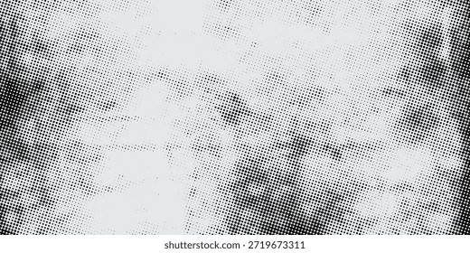 Fondo abstracto de textura de semitono en blanco y negro con patrón de grano afligido, ideal para proyectos de diseño vintage y moderno.