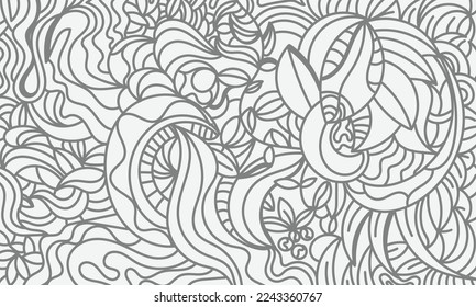 black white abstract hand drawing floral background vector illustration