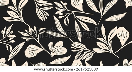 Black and white abstract hand drawn flowers, floral seamless pattern with flowers for fabric, textile, apparel, poster, cover, banner, wall art, background. Vector illustration.