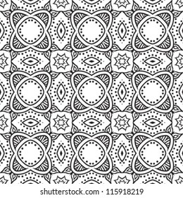 Black and white abstract hand-drawn pattern, background with floral ornament. Seamless pattern for wallpapers, web page backgrounds, surface textures.