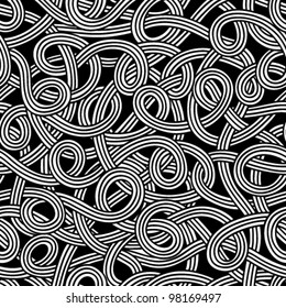 Black and white abstract hand-drawn pattern, background with intertwining threads. Seamless pattern for your design wallpapers, pattern fills, web page backgrounds, surface textures.