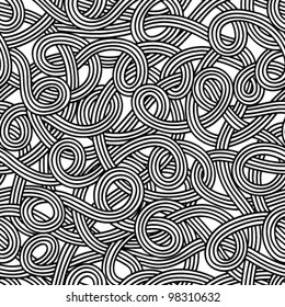 Black and white abstract hand-drawn pattern, background with intertwining threads. Seamless pattern for your design wallpapers, pattern fills, web page backgrounds, surface textures.