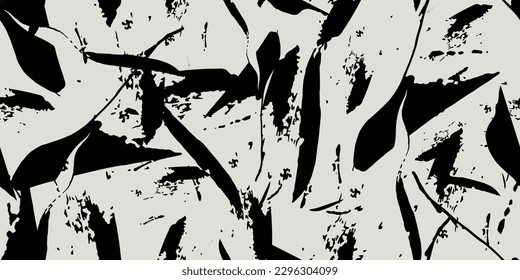 Black and white abstract hand-drawn texture. Rough grunge paint seamless pattern. Vector illustration