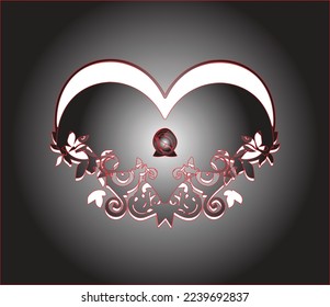 Black and white abstract heart with black and white gradient. The heart is decorated with abstract plant ornaments
